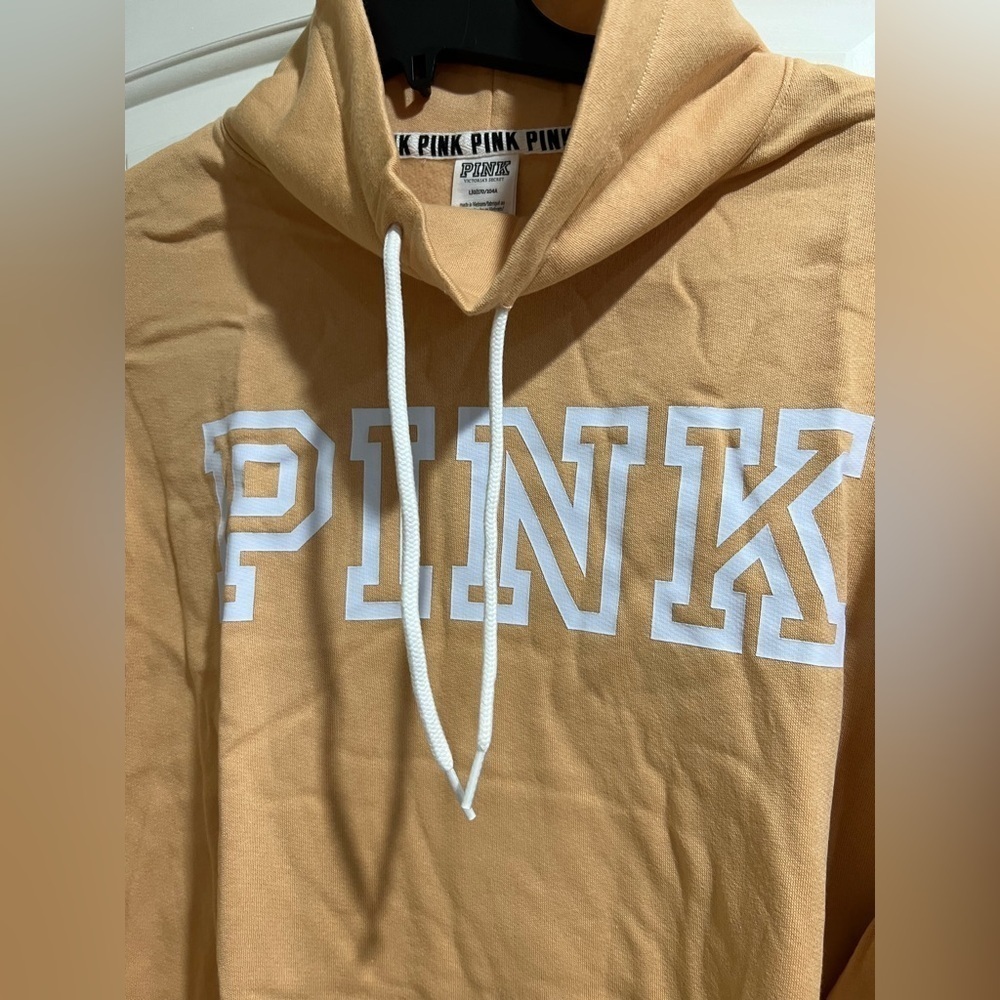 NEW NIP VS PINK Victoria Secret tan orange nude cowl neck sweatshirt L large - Picture 3 of 7